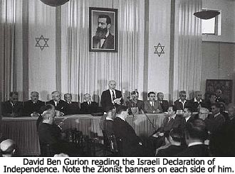 Ben Gurion reading the Israeli Declaration of Independence